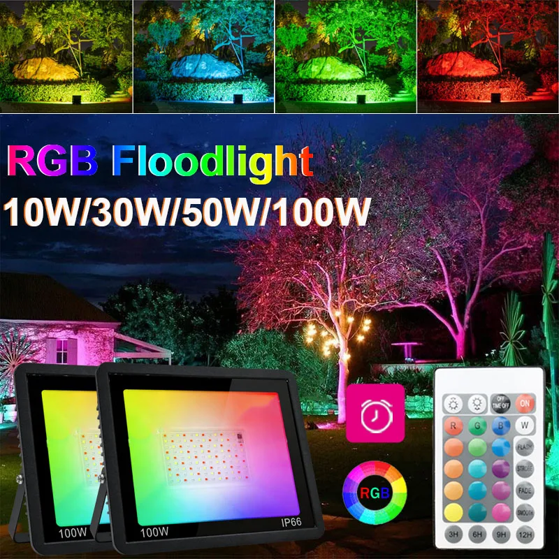 

RGB Floodlight with Remote Control 10W 30W 50W 100W 220V AC Waterproof Spotlight For Garden Courtyard Party Outdoor Lighting