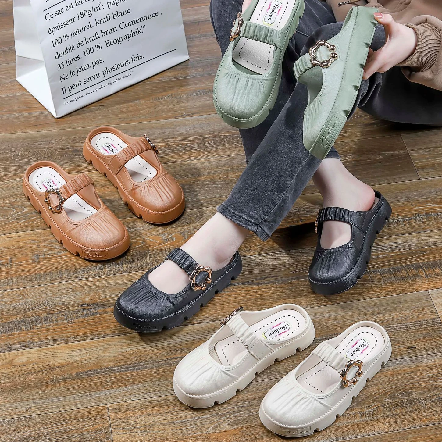 

Summer Women Sandals Round Toe Slippers Women Wear Spring and Autumn Slippers Women Casual Beach Outside and Home Flip Flops