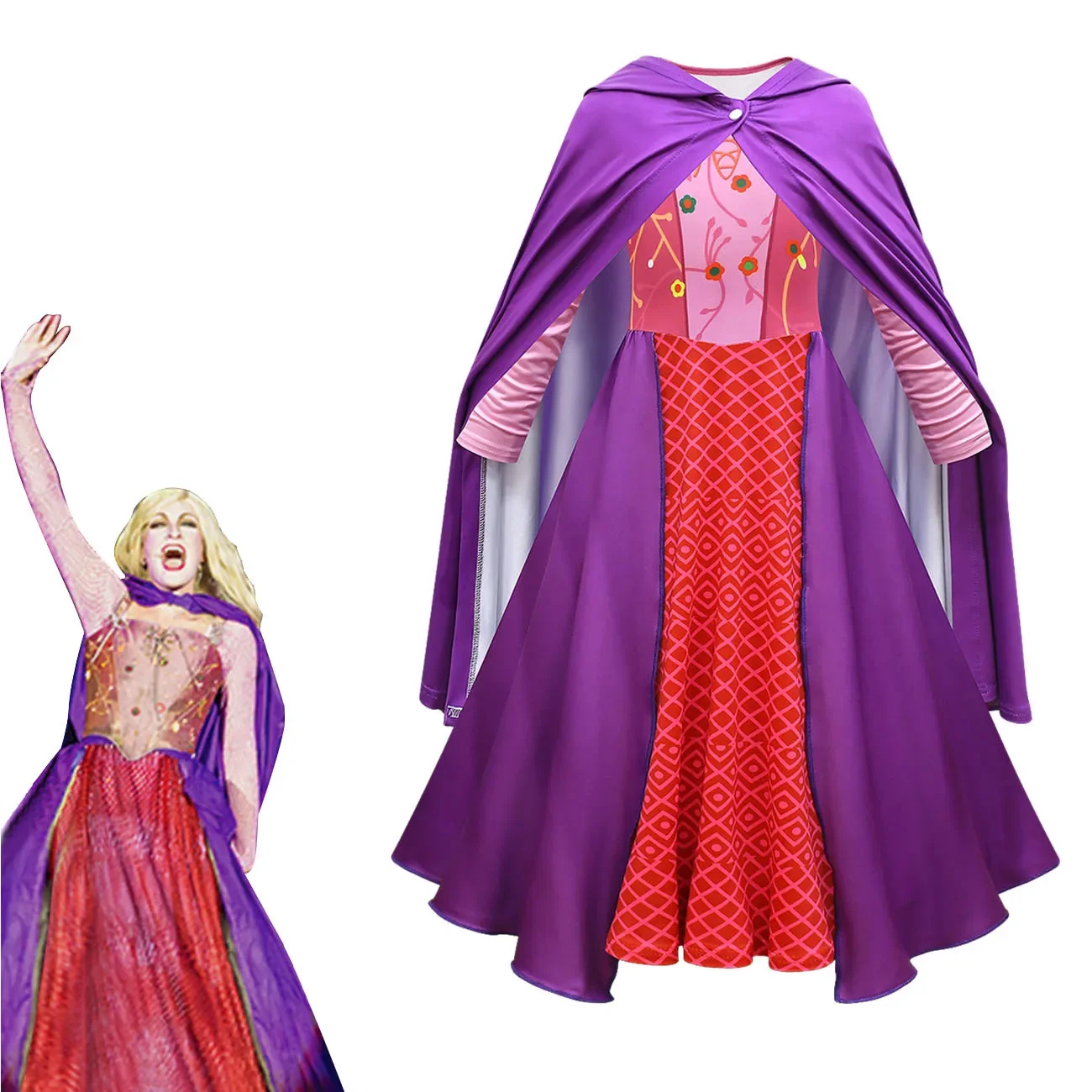 Halloween Party Funny Hocus-Pocus 2 Costume Sarah Sanderson Sisters Cosplay Costume Dress Outfits Kids Girls witch queen Clothes