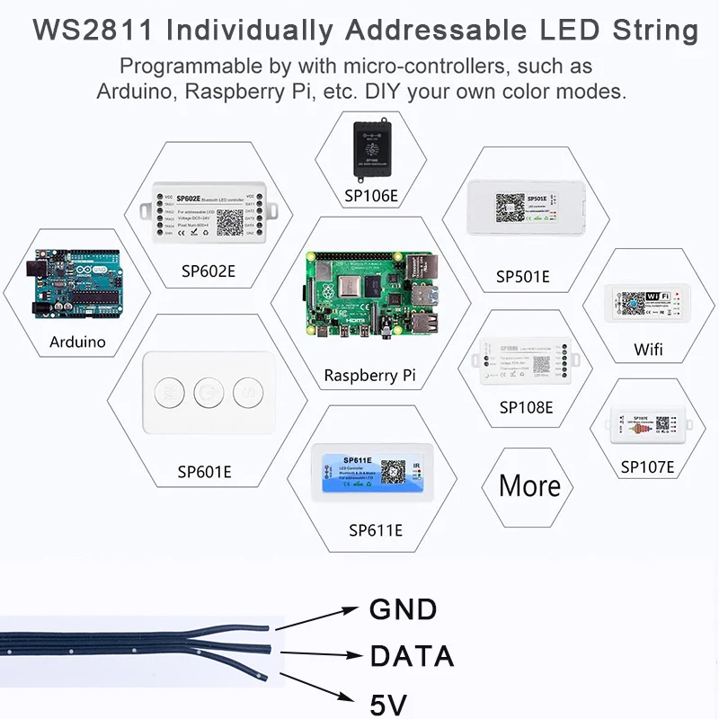 5V WS2811 WS2812 3PIN Black Wire LED String Lights Dream Color Accessories RGBIC Addressable Individually Fairy Light