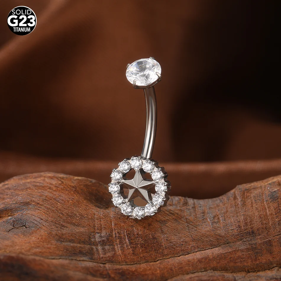 1pc Titanium Star Zircon Navel Piercing Internally Threaded Curved Barbell Belly Button Ring Piercings Jewelry Omblig for Women