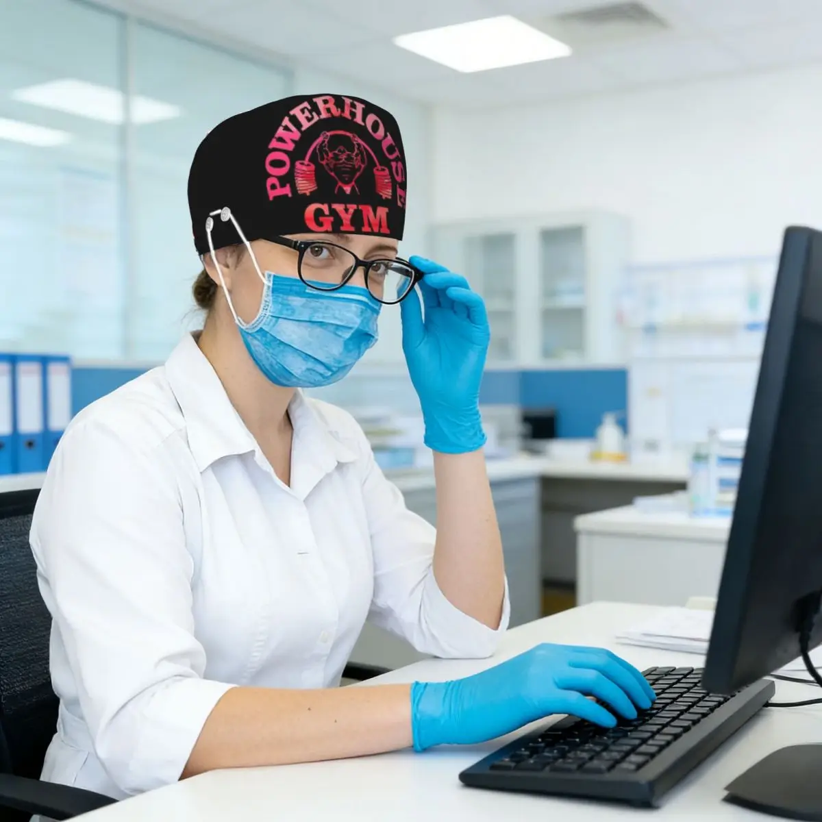 Powerhouse Gym Fitness Building Muscle Scrub Hat Doctor Working Surgical Cap Unisex Adjustable Nursing Caps for Dentist