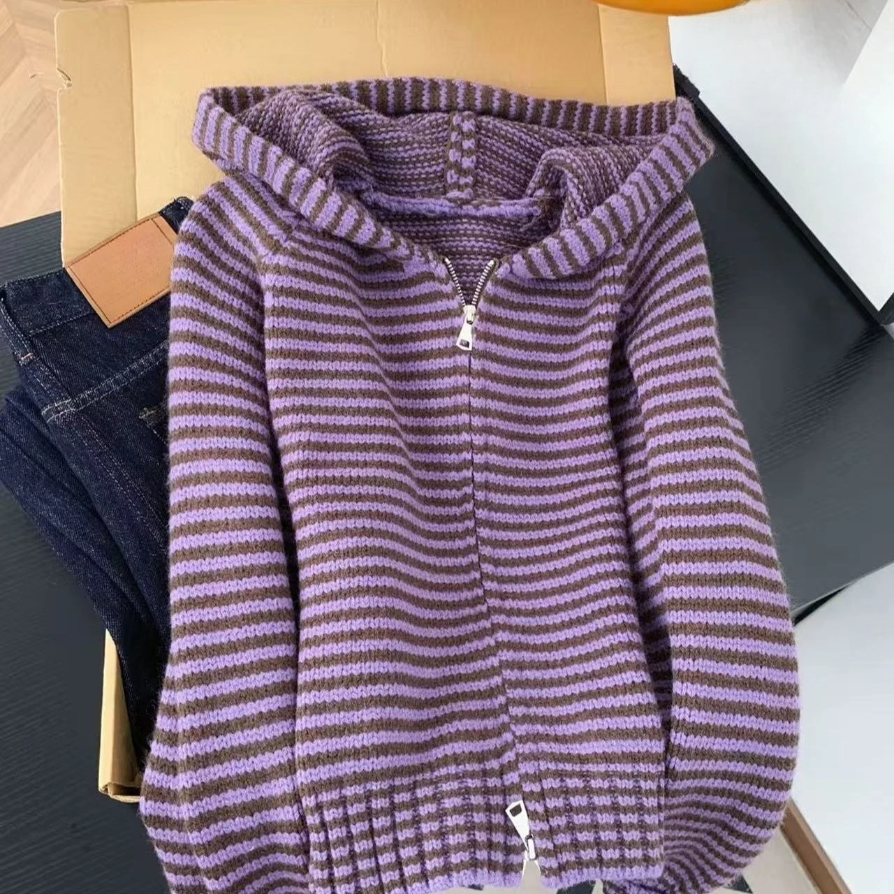 Vintage Swee Striped Knitted Cardigan Women Harajuku Subculture Style Fashion Sweater Solid Soft Knit Weekend Wear