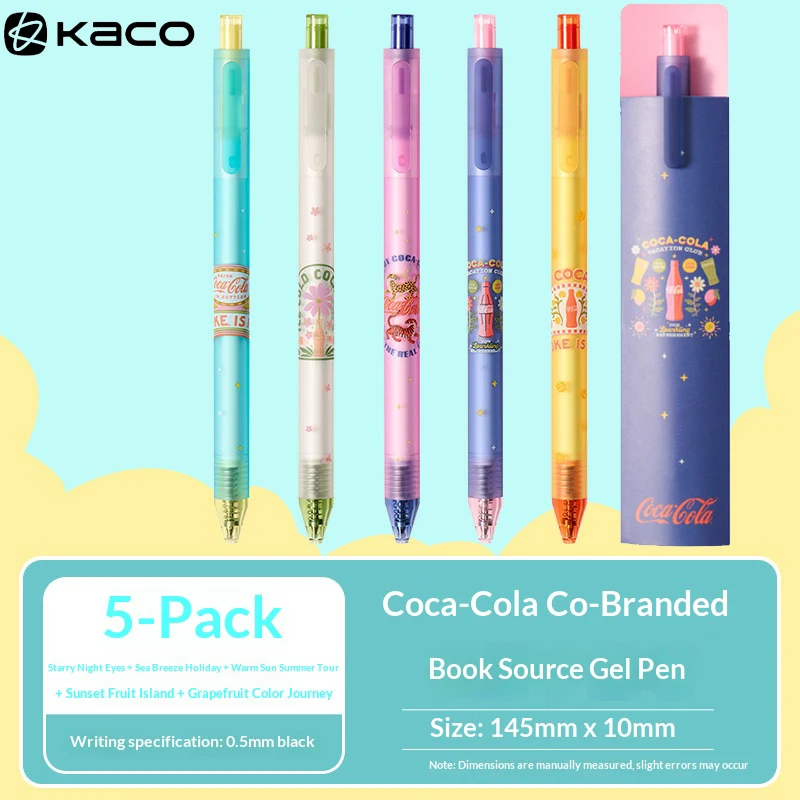

5pcs KACO Coca-Cola co-branded Gel Pens,Retro Design&Quick-Dry Ink 0.5mm Ergonomic Grip for Exam&Journaling Creative Stationery