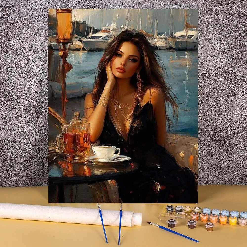 

Painting Paints By Numbers Black Dress Women On Canvas Wall Art Picture Paintings For Living Room Home Decoration Adults Gift