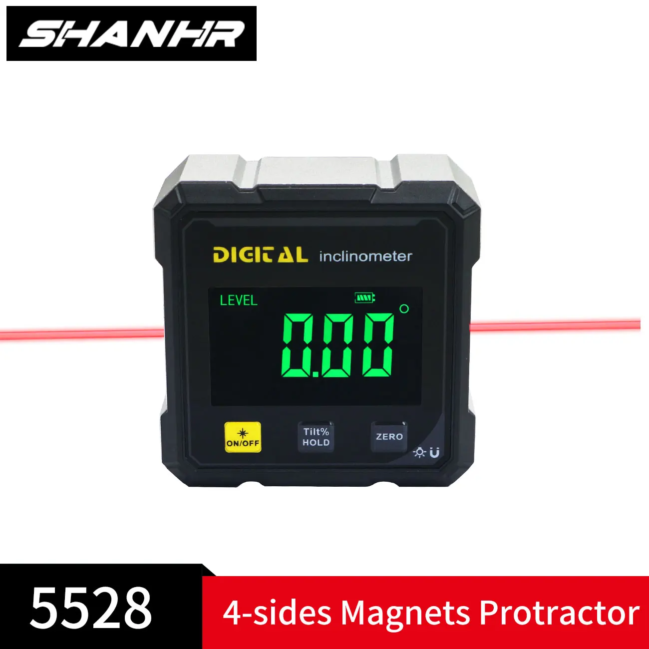SHANHR Magnetic Electronic Level Angle Finder ,Digital Angle Inclinometer with 2 Side Laser - 4-Side MagnetsDigital Protractor