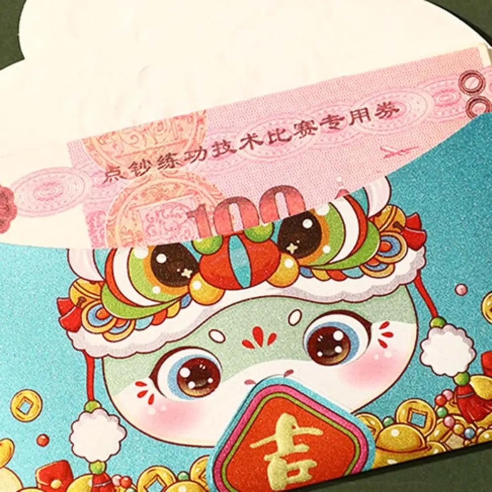 4pcs Cartoon Hot Stamping Folding Red Envelopes Solid Blessings Printing Lucky Money Bag Thickened Rectangular Red Packet Kids