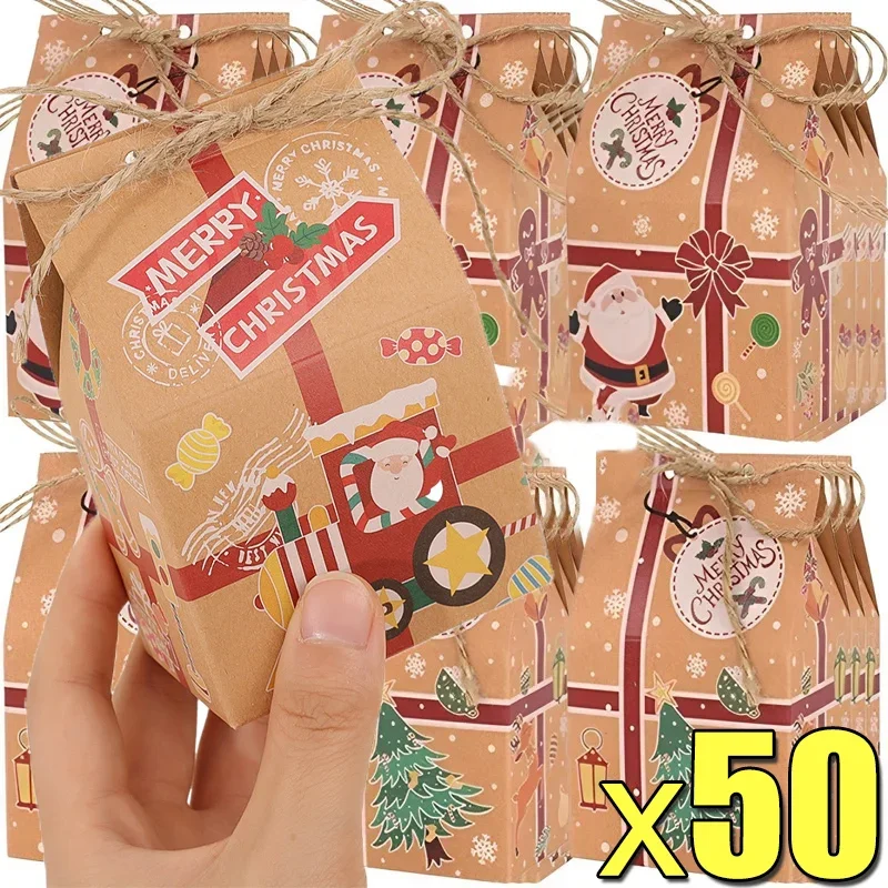 50/1PCS Kraft Papier Weihnachten Geschenk Tasche Süßigkeiten Cookie Snack Verpackung Box Weihnachten Neue Jahr Party Dekoration verpackung Liefert