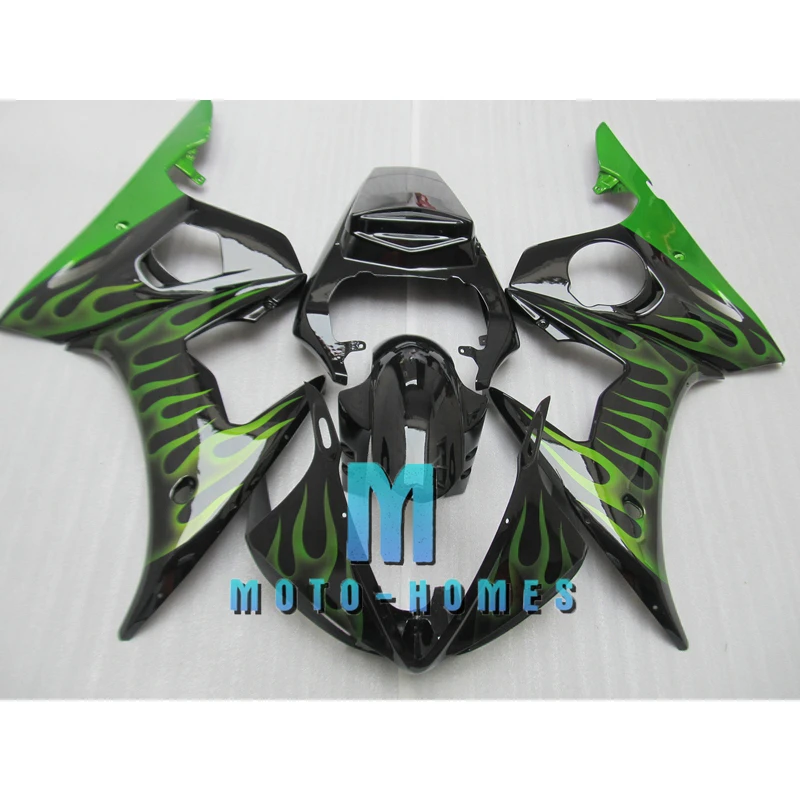 Customizable Motorcycle Fairing Kit for Yamaha YZF R6 03 04 05 Injection Fairings Set R6 2003 2004 2005 Green Flames