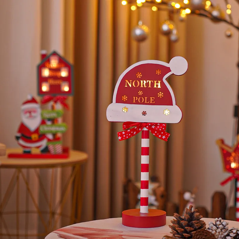 Christmas Stop Sign Party Decoration Santa Stop Here Tree Topper Desk Lamp LED Stop Sign Light Up Garden Light For Window Sign