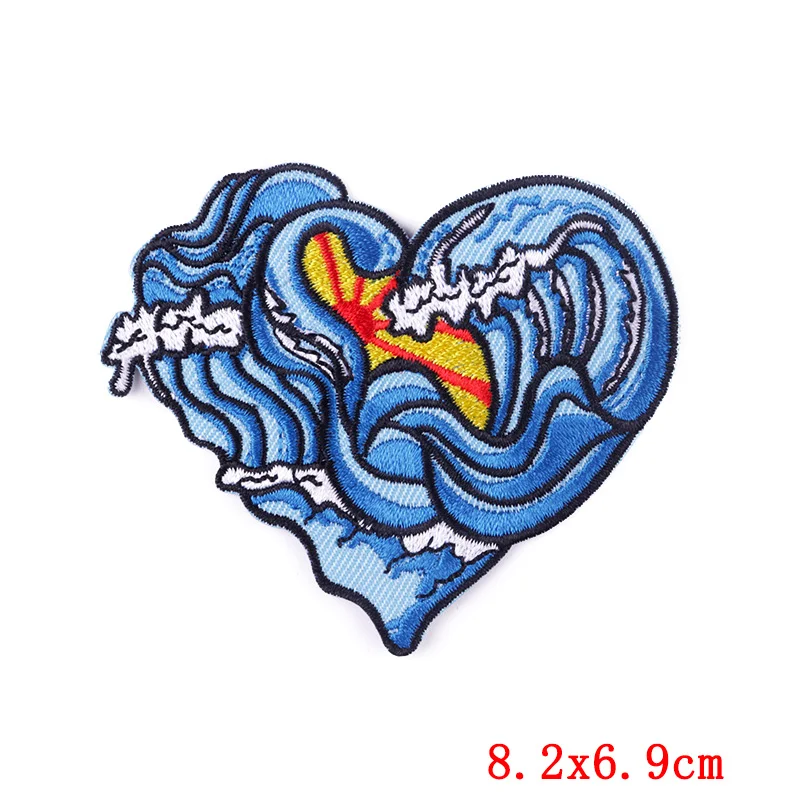 Cherry Blossoms Applique Iron On Patches On Clothes Waves Embroidered Patches For Clothing Stickers Blue Patch Decorate Badges