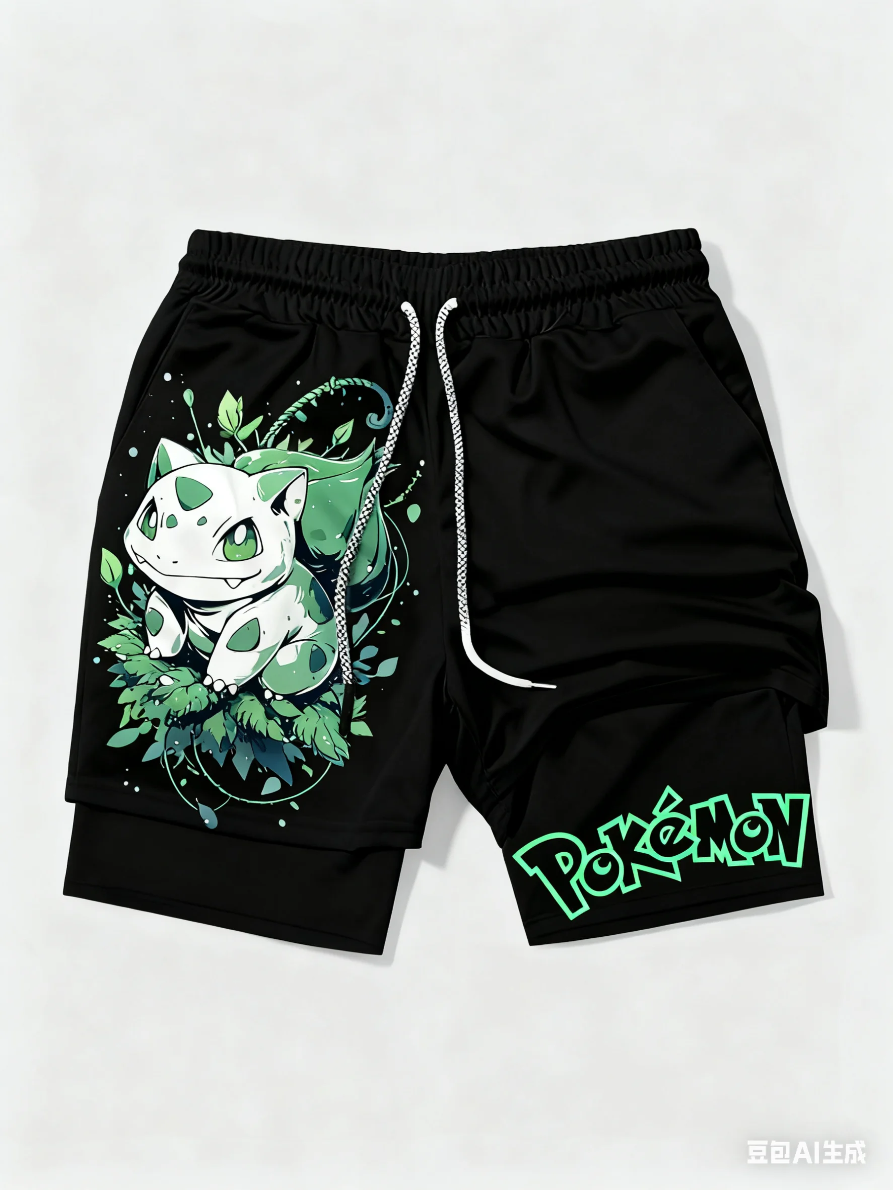 shorts-de-praia-masculinos-estilo-anime-de-verao-de-secagem-rapida-soltos-e-respiraveis-shorts-esportivos-de-camada-dupla-estampados-pokemon-pikachu