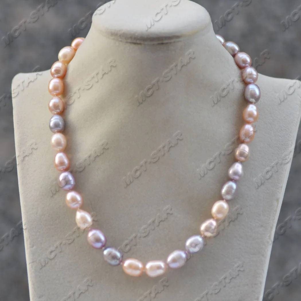 Z11815 17''~50“ 12mm Black Gray White Pink Lavender Rice Freshwater Pearl Necklace