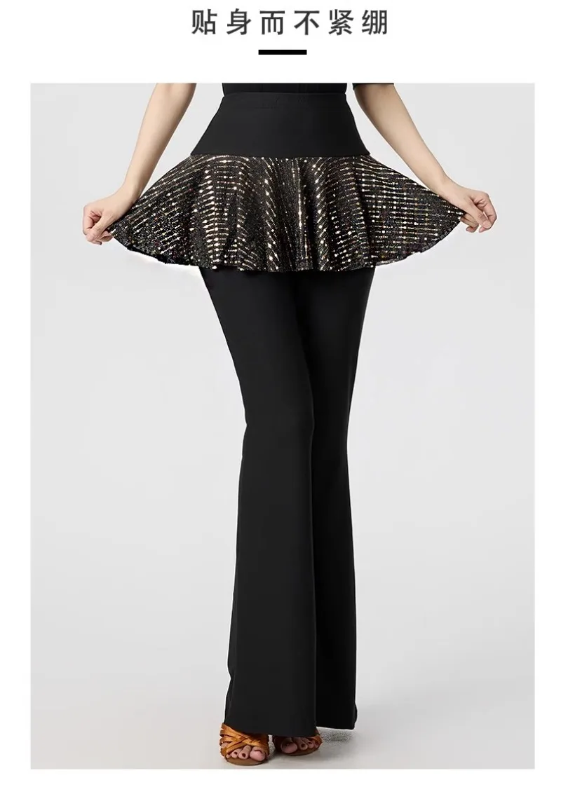 

Dance Wear Waltz Modern Dancing Pants Adults Sequins Latin Dance Practice Pants Women Samba Ballroom Dance Trousers Stage Wear