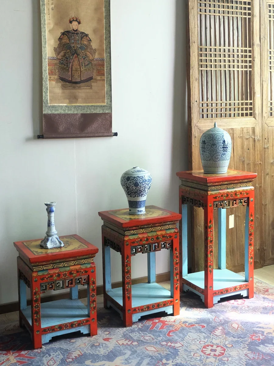 Tibetan-style painted, living room sofa  solid wood hand-painted table  pot stand, Chinese-style painted classical furniture