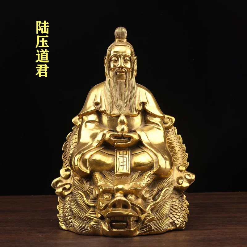 Pure Copper Statue Of The Lu Yadao Jun God, Hongjun, Sitting On A Dragon Throne, For Home Protection And Worship In Buddhist Shr