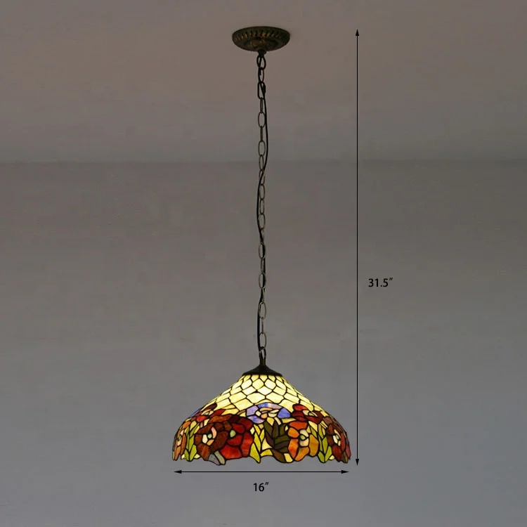 16Inch  Pendant Lights Vintage Baroque Stained Glass Hanging Lamps for Home Table Lamp