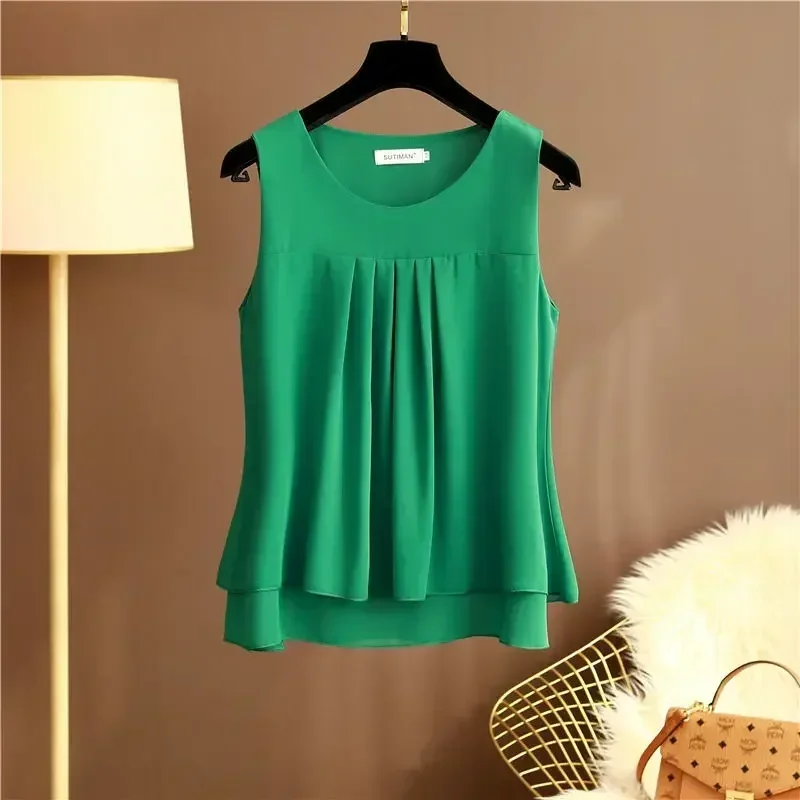 

MOYISU Summer obesity All-Matching Chiffon Blouse Plus Size 6XL Women Sleeveless Beautiful Self-cultivati Shirt blouse Show thin