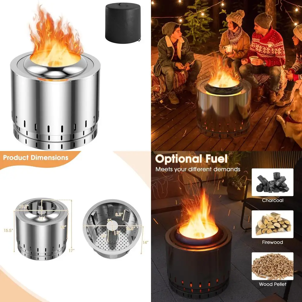 

Портативная уличная печь-кострище из нержавеющей стали с крышкой и зольником, дровяная печь для сада/двора