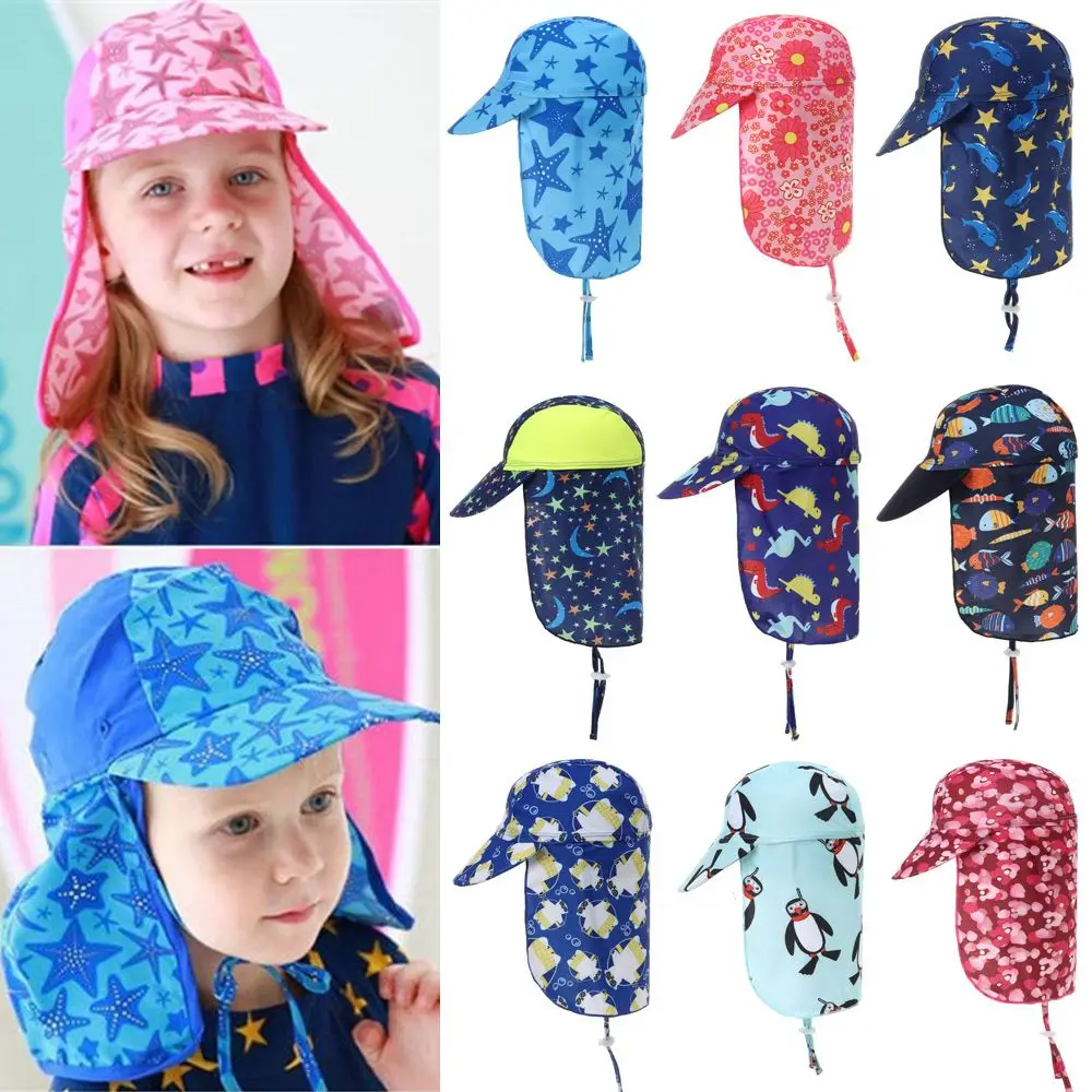 Children Summer Bucket Hats UV Protection Outdoor Beach Sun Hat Boy Girl Flap Cap Adjustable Wide Brim Cap