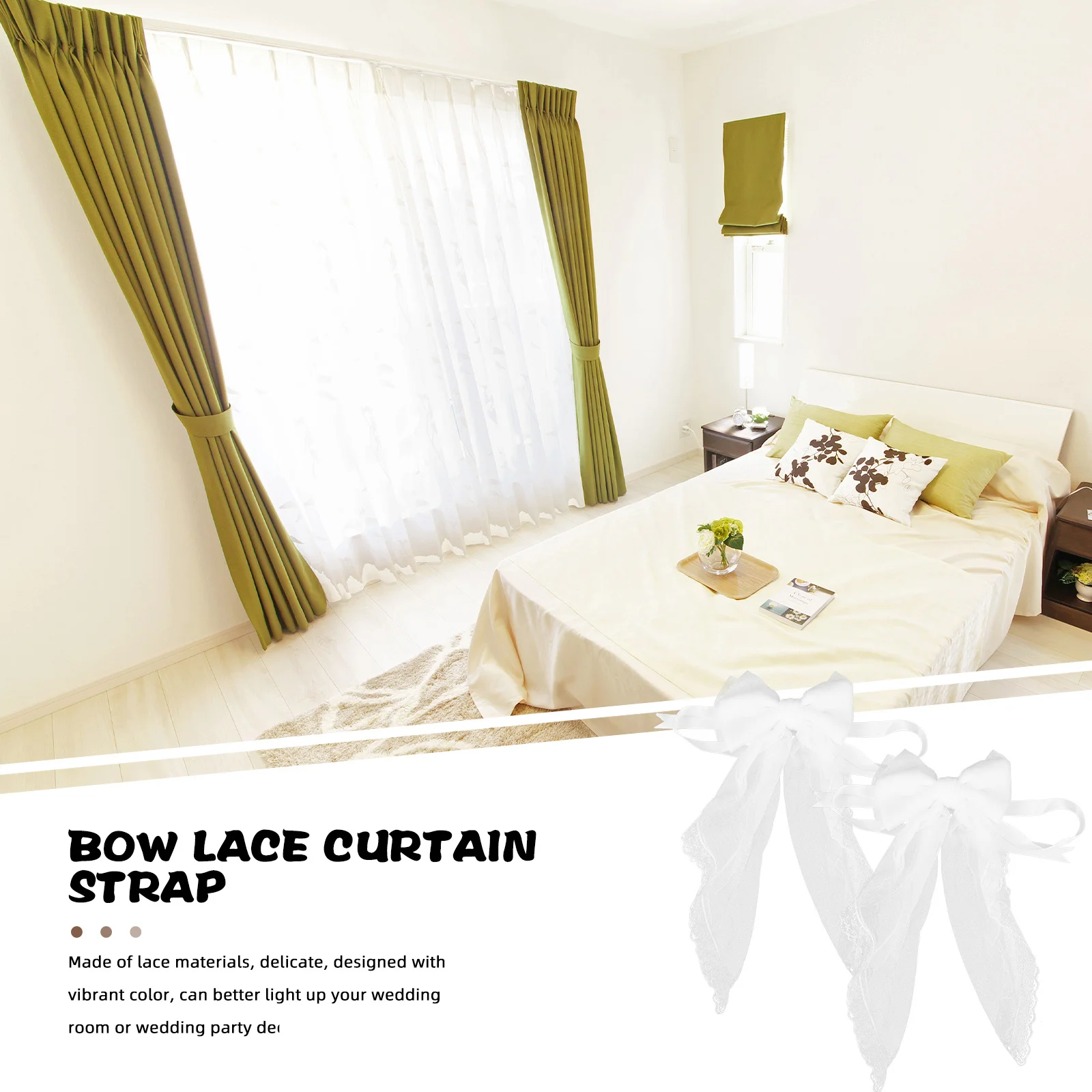 

2pcs Curtain Tiebacks Lace Bow Knot Decor Handmade Window Holdbacks For Wedding Room Bedroom Office Home Decor White Bow