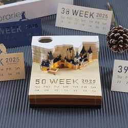 Nieuwe 2025 Creatieve Zweinstein Magische Kasteel Kalender Sticker Met Licht 3D Handgescheurde Kasteel Kalender Nieuwjaar Verjaardagscadeau