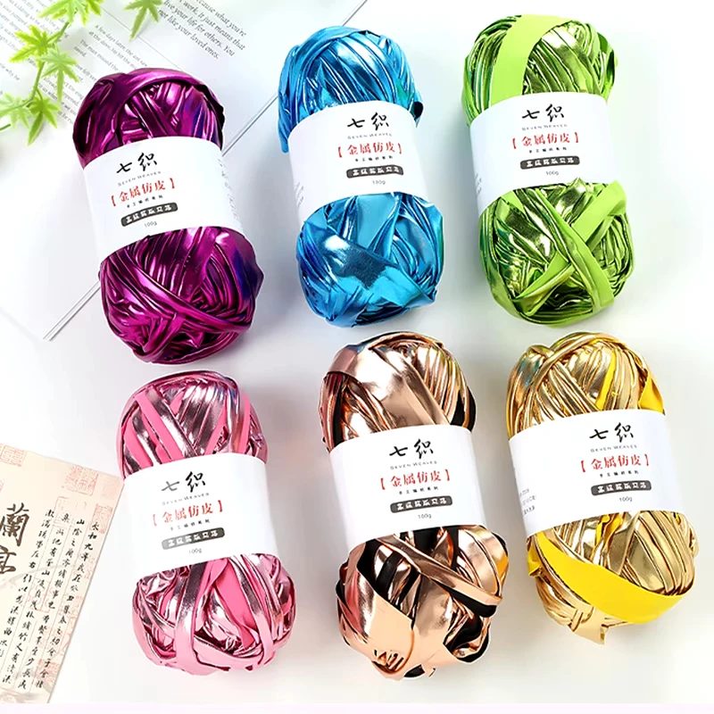 

100g/roll 100M Metallic T-Shirt Yarn Fabric Cloth Knitting Yarn For Hand Woven Bag Blanket Cushion Crocheting Projects ﻿