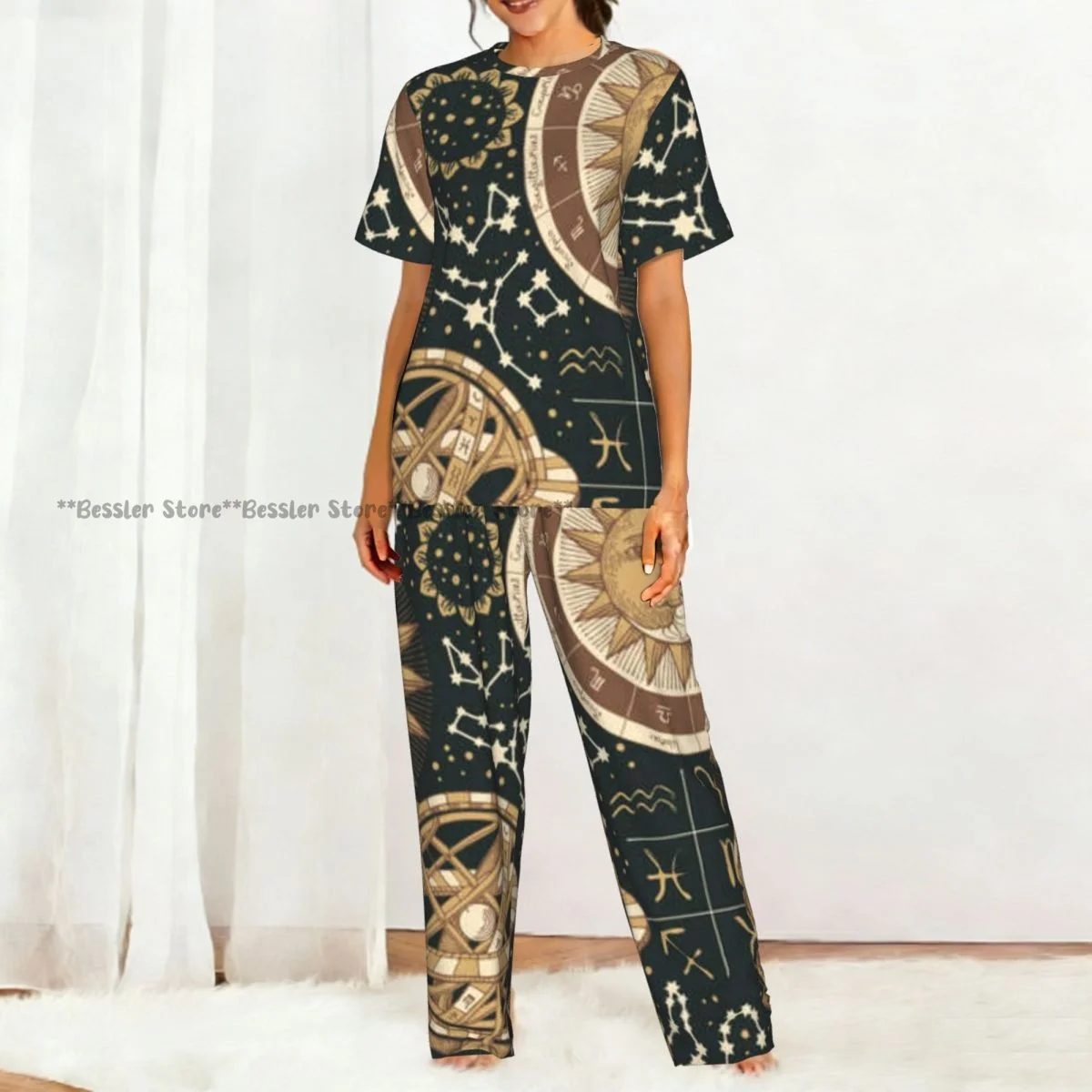 Women's Comfort Pajamas Women's Vintage Sun Moon Stars Short Sleeve Set Sleepwear view 5