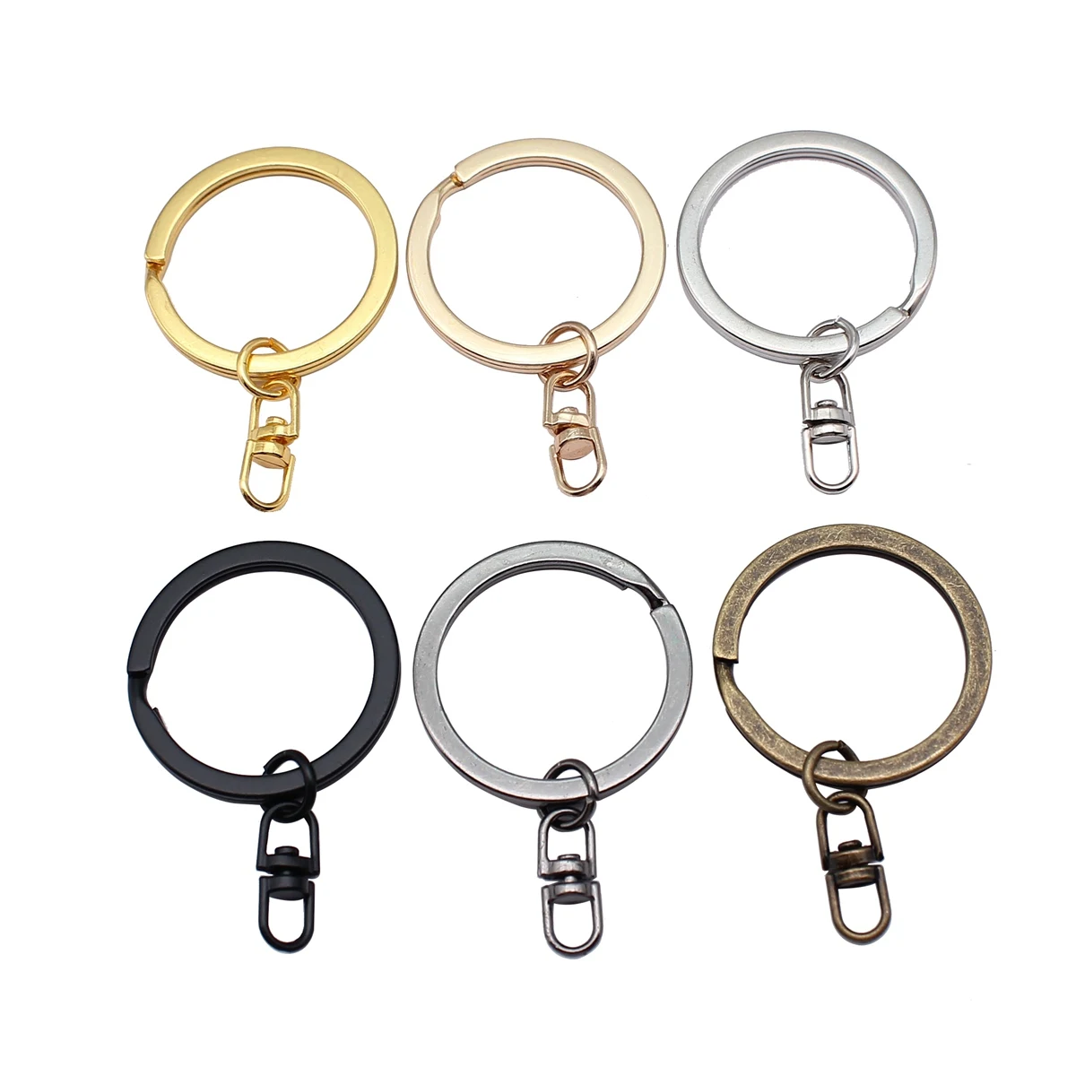 WYSIWYG 10pcs 6 Colors 25mm/28mm/30mm Flat Wire Keyring Keychain With Rotatable 8 Shape Clasps Hooks Jewelry Accessories