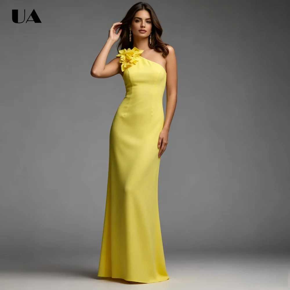 

ULBYANRY Customized Satin Asymmetrical Neck Prom Dress for Woman, Elegant Flower Evening Dress, Fashionable Sleeveless Ball Gown