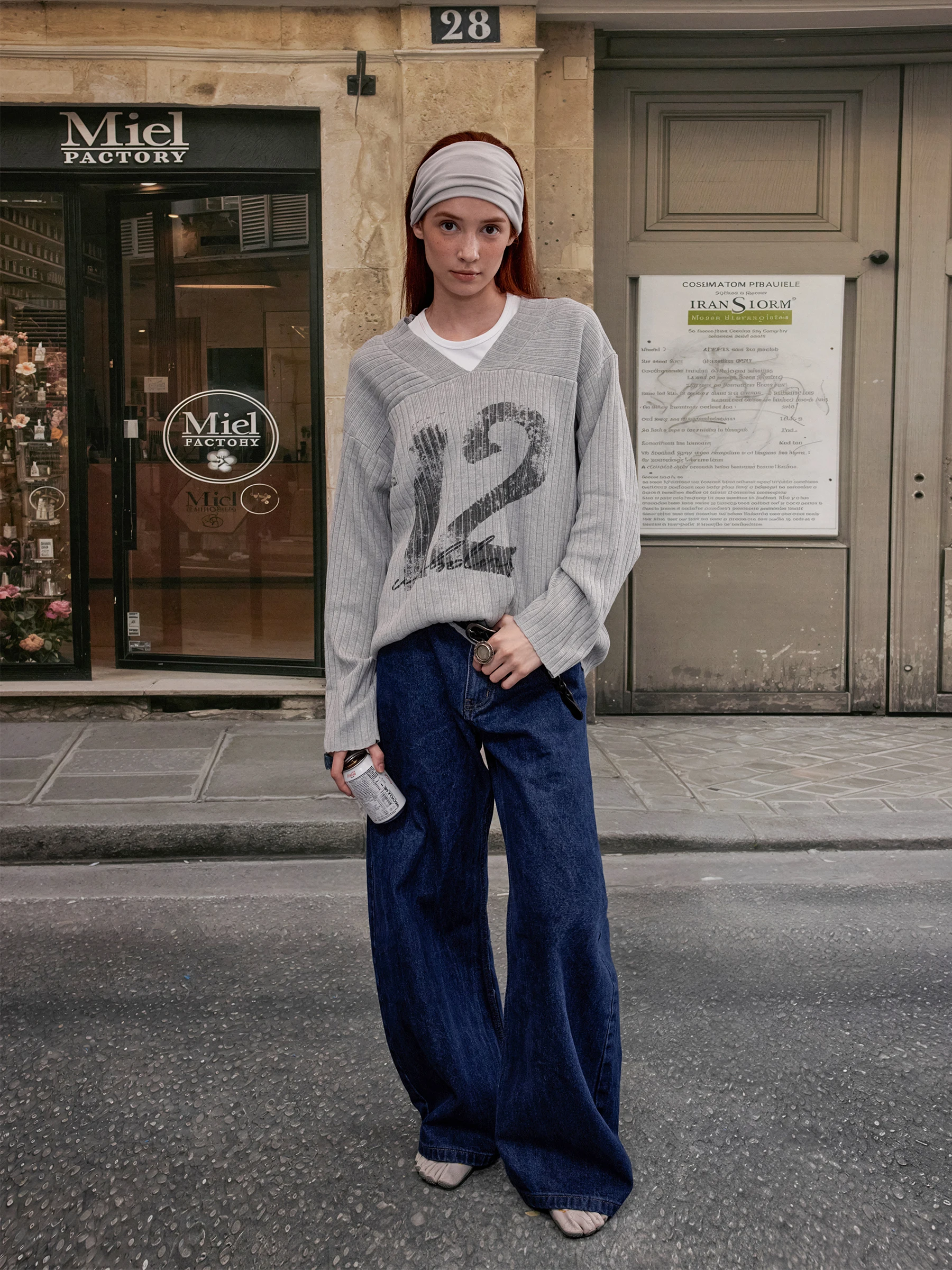 

Ретро-свитер в американском стиле с V-образным вырезом, женский, свободный, повседневный, с эффектом текстурированной ткани, с длинными рукавами, из полиэстера, для работы и отдыха