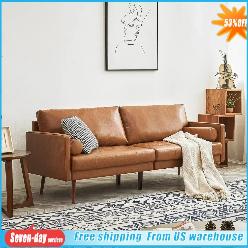 

Faux Leather Sofa, Medieval 73 Inch 3 Seater Leather Sofa with Hand-Sewn Comfortable Cushions and Living Room Pillows