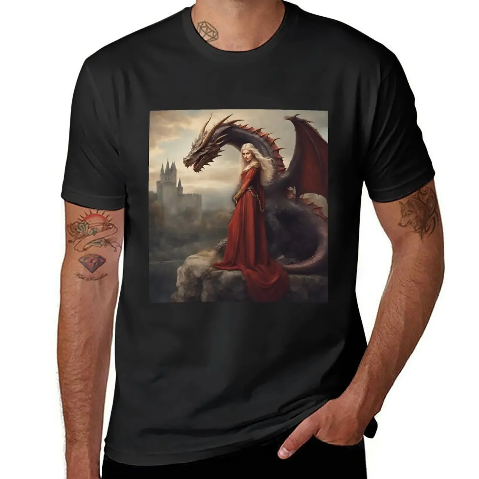 Maiden and the dragon medieval times T-Shirt anime figures graphic t shirts baggy shirts animal prinfor boys sweat shirts, men