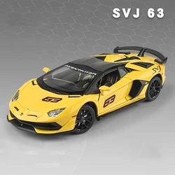 1:24 Lamborghinis Aventador SVJ63 Alloy Car Model Diecasts Metal Vehicle Simulation Sound Light Pull Back Car Toys For Children