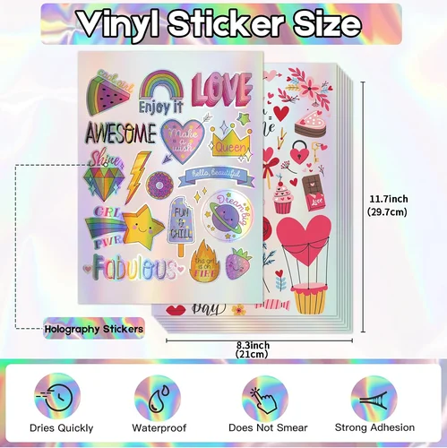 Imagen 2 del producto 50 hojas de papel adhesivo de vinilo holográfico arcoíris imprimible tamaño A4, 8.3x11.7 pulgadas, papel adhesivo impermeable arcoíris para impresora de inyección de tinta