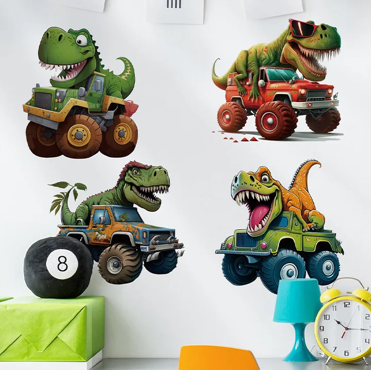 3D Dinosaur Car Wall Stickers For Children's Room Kids Bedroom Decor Removable self-adhesive Dino Wall Decal Home Decoration
