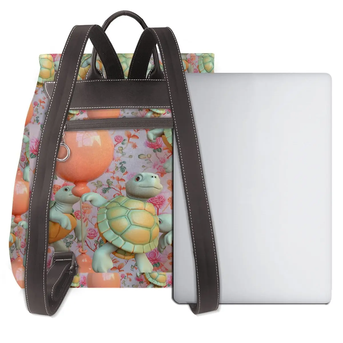 거북이 풍선 꽃 장면 패턴 새로운 여성 배낭 디자이너 고품질 가죽 간단한 패션 대용량 배낭