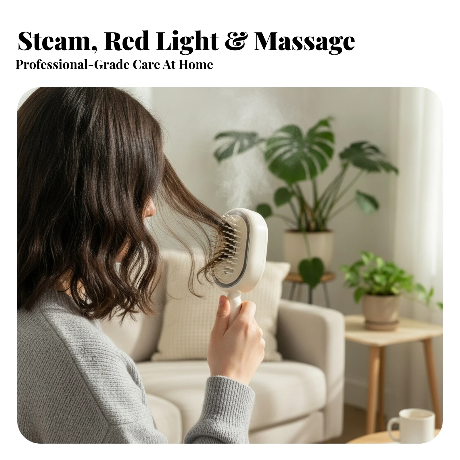 Padded Cushion Massage Comb Oval Steam Hair Brush Anti-Static Handheld Frizz Control Steam Hair Brush
