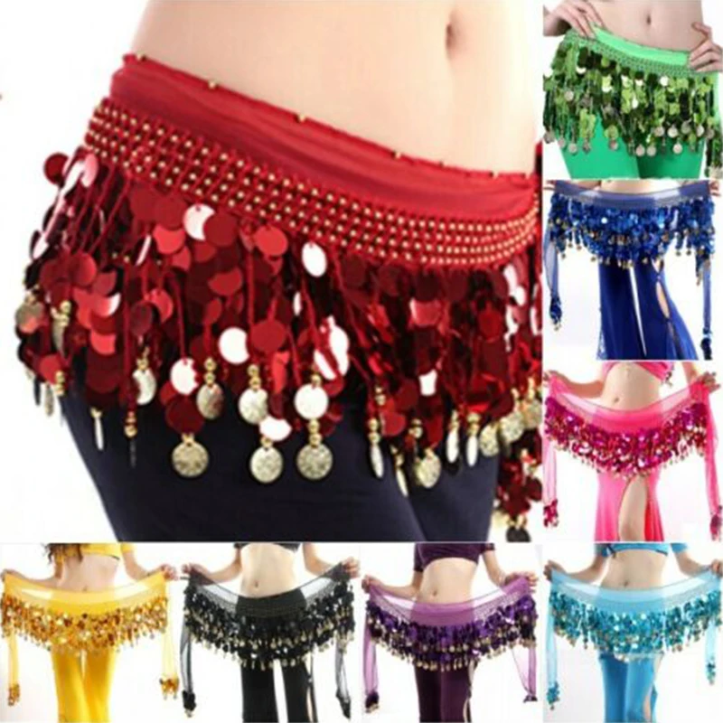 

Fashion Belly Dance Waist Chain Costume Coins Skirt Belt Hip Wrap Professional Stage Clothing Girls and Women Dance Wear