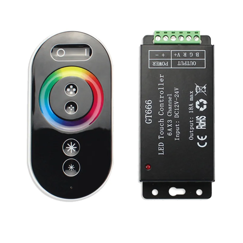 CJSD-GT666 RGB LED LED Strip Controller Wireless RF Touch Remote DC 12V 24V 18A 3 Channels Lights Tape Dimmer Switch