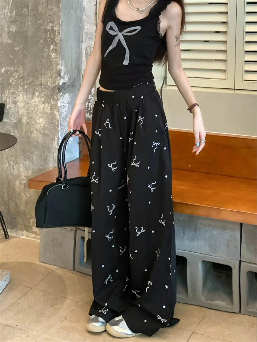 Alien Kitty Casual Printed Pants Loose Women Casual Straight Summer Wide Leg All Match High Waist New Slim Daily Comfortable