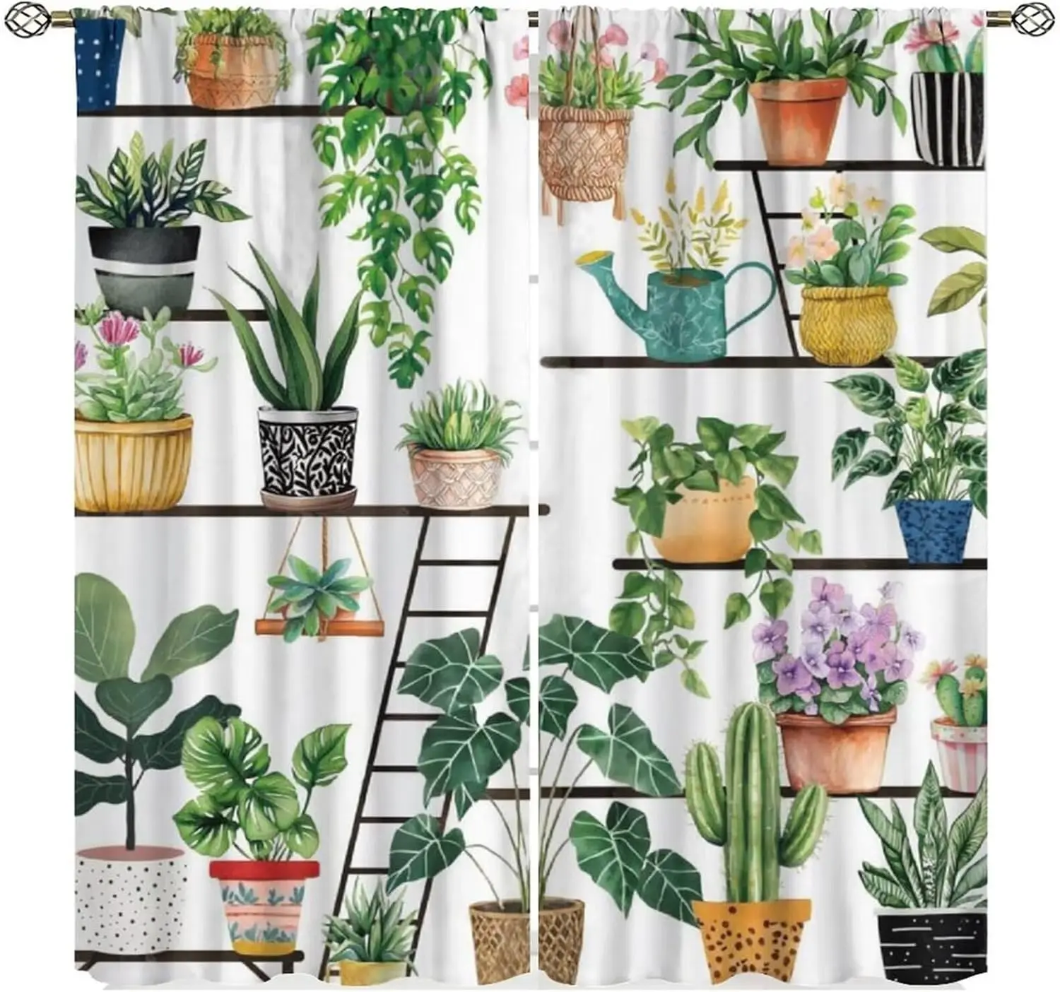 Plants Curtains, Boho Potted Green Leaves Botanical Aesthetic Garden Cartoon Animal Window Drapes for Living Room Kitchen