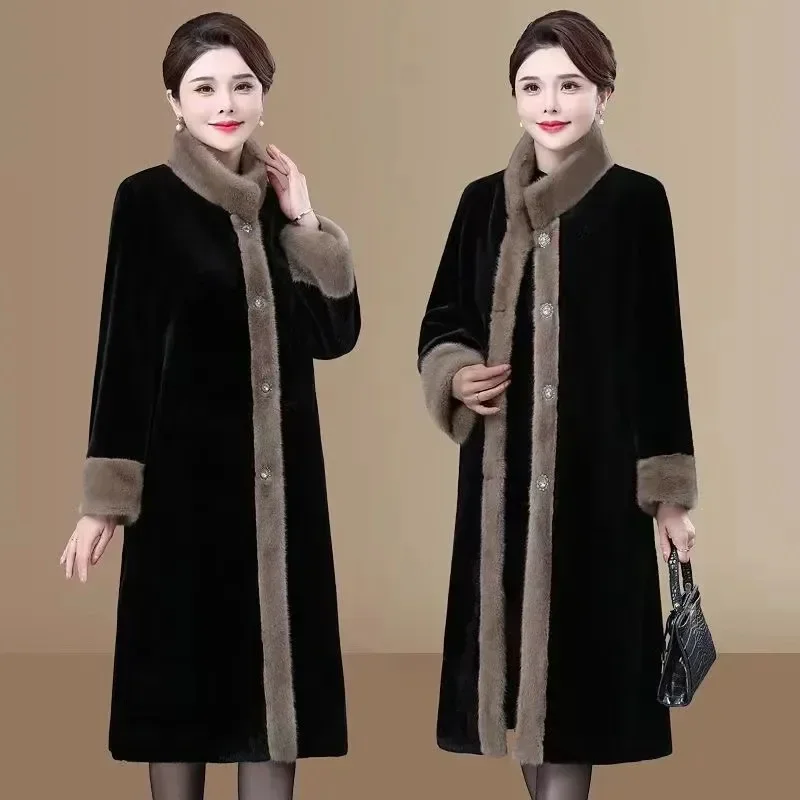 Pop 2025 Women New Autumn/winter Thickened Loose Imitate Mink Fur And Fur Integrated Coat Female Long Patchwork Fashion Warm Coa