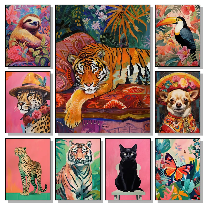 Animal Toucan Jungle Cheetah Pink Leopard Tiger Zebra Dopamine Poster Print Wall Art HD Pictures Canvas Painting Room Home Decor
