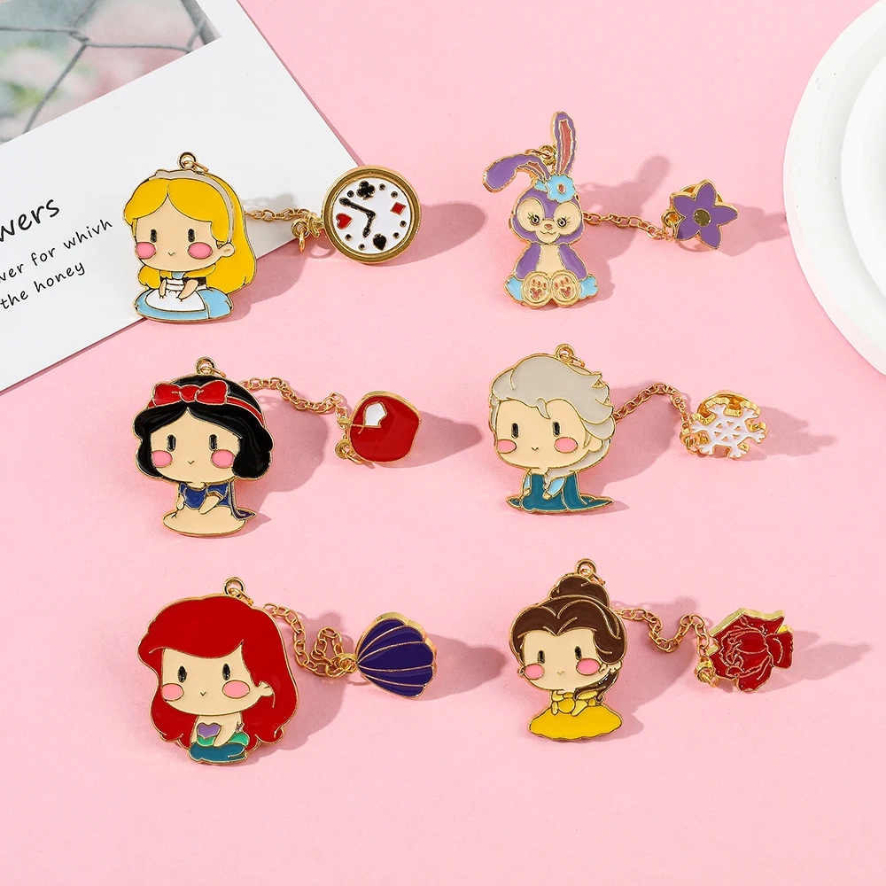 Cartoon Alice in Wonderland Snow White The Little Mermaid Elsa Princess Lapel Pins For Backpack Brooches for Women Jewelry Gifts