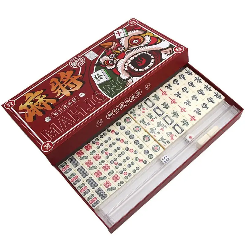 Portable Mini Mahjong Game Set With 144 Tiles Traditional Chinese Home Travel Party Board Games For Adults Kids On Leisure Time