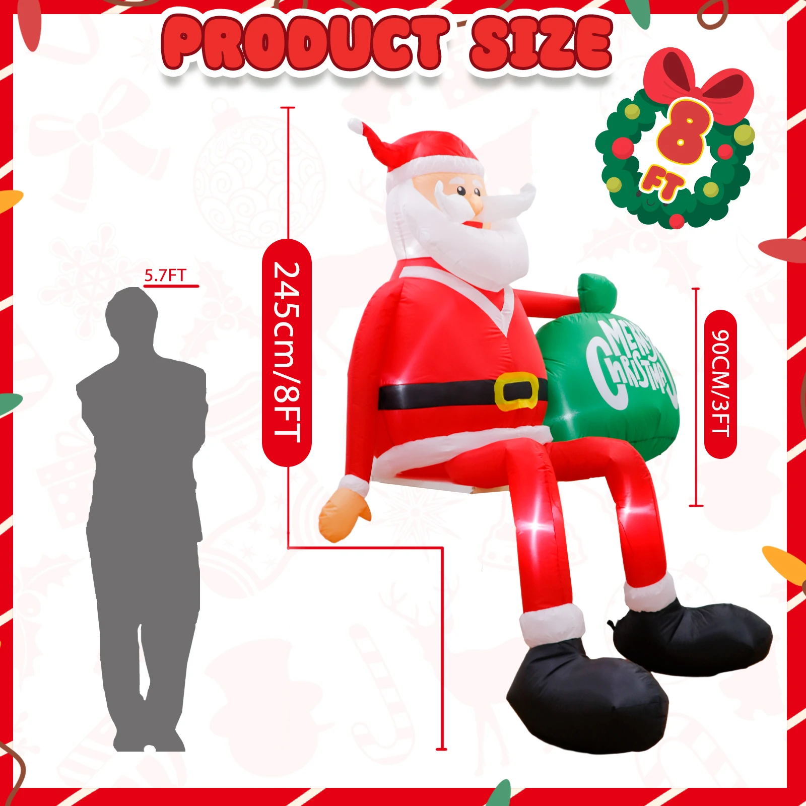 8FT Climbing Santa Christmas Inflatable Christmas Yard Decorations with LED, Christmas Blow up Yard Decoration for Outdoor Decor