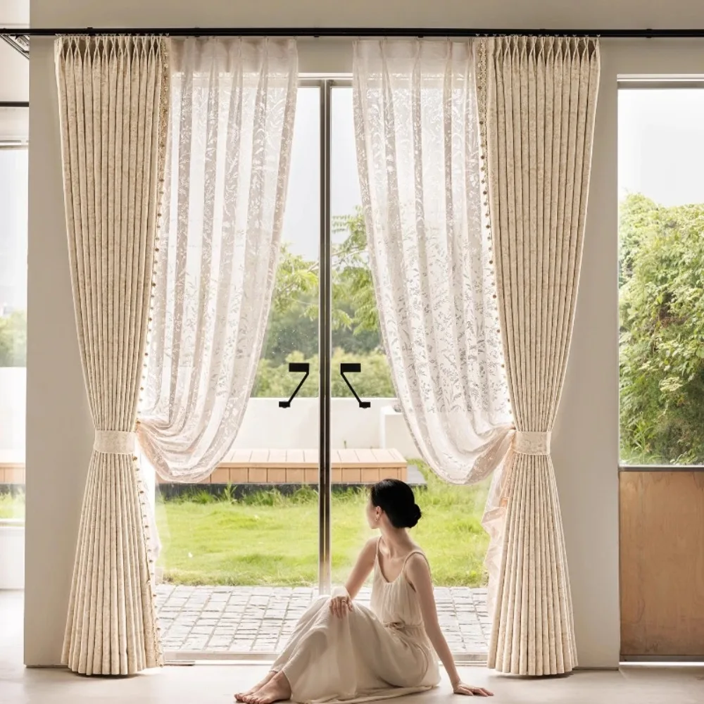 French Chenille Jacquard Curtains Custom Luxury Blackout Drapes for Living Room Bedroom Vintage Botanical Decor
