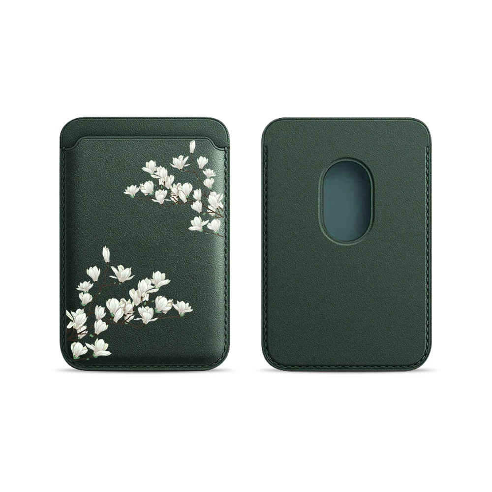 Magnolia Leder-Kartenetui Handyhülle Magnetische Hülle Geeignet für alle iPhone Magsafe Karten Blumen Handy-Rückentasche – Detail 17