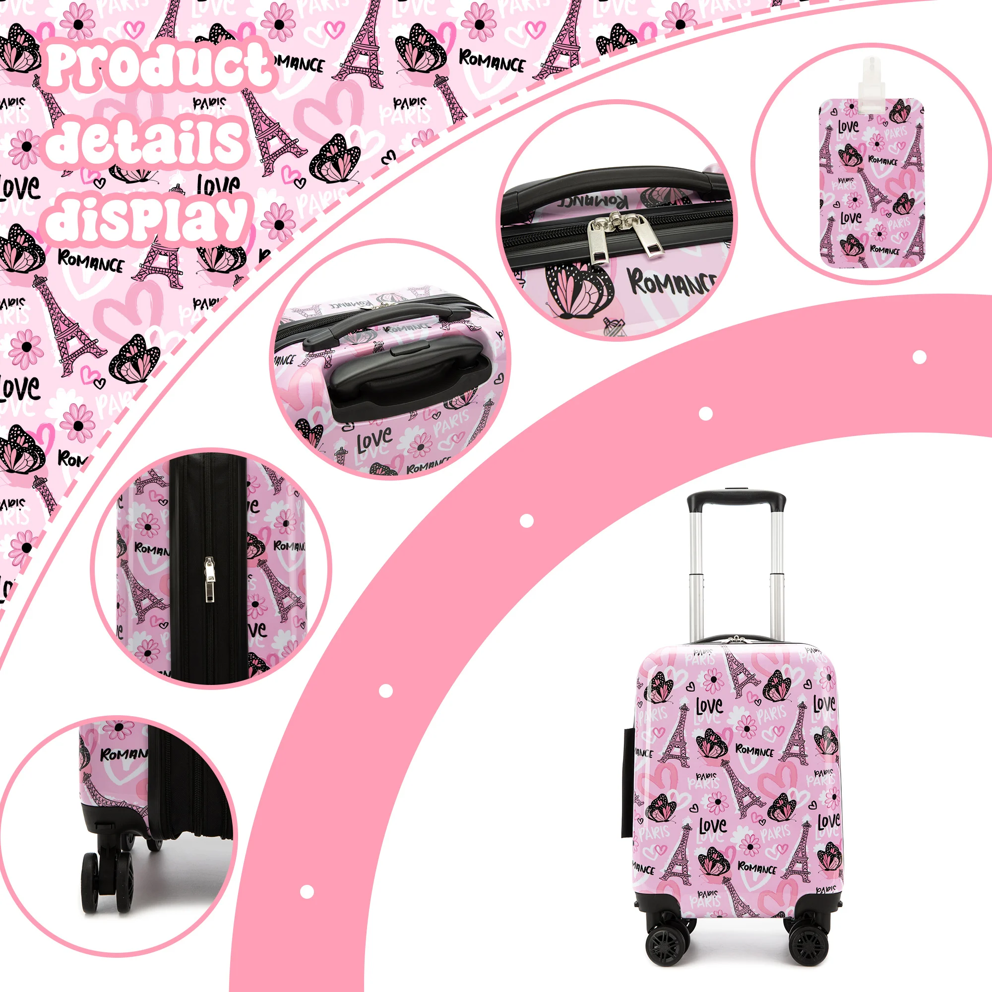 5PCS เด็กน่ารักชุดกระเป๋าเดินทาง 16 ''Hardside กระเป๋าเดินทาง SPINNER ล้อหญิงพกพาเด็กวัยหัดเดินกระเป๋าเดินทางสายการบินได้รับการอนุมัติ